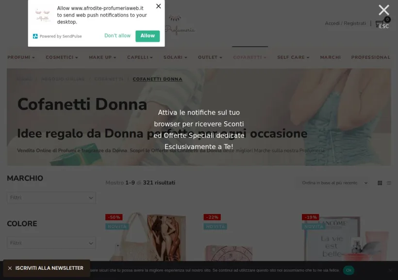Schermata della pagina offerta di Afrodite Profumeria