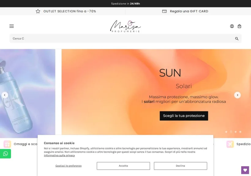Schermata della pagina offerta di Marisa Profumerie