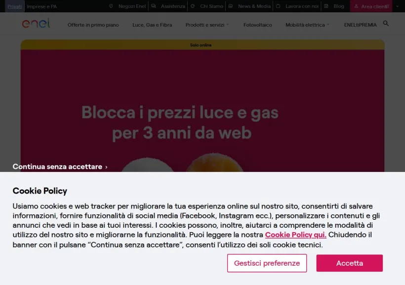 Schermata della pagina offerta di Enel Energia