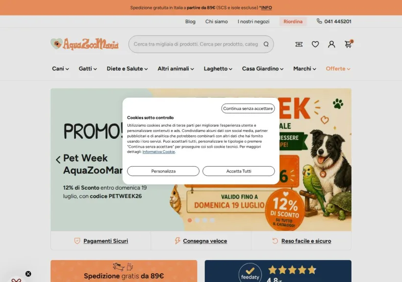 Schermata della pagina offerta di AquaZooMania