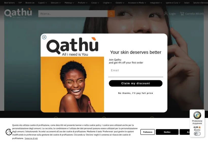 Schermata della pagina offerta di Qathu