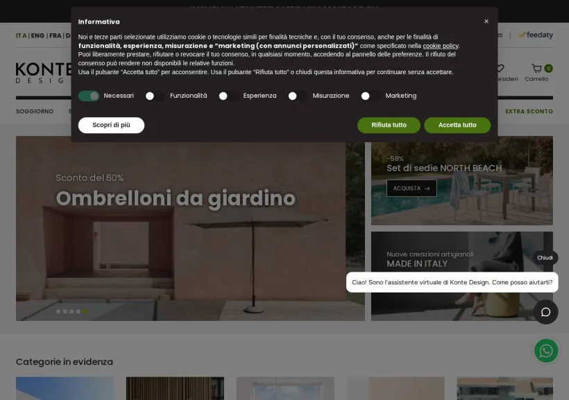 Schermata della pagina offerta di Konte design