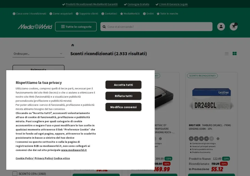 Schermata della pagina offerta di Mediaworld