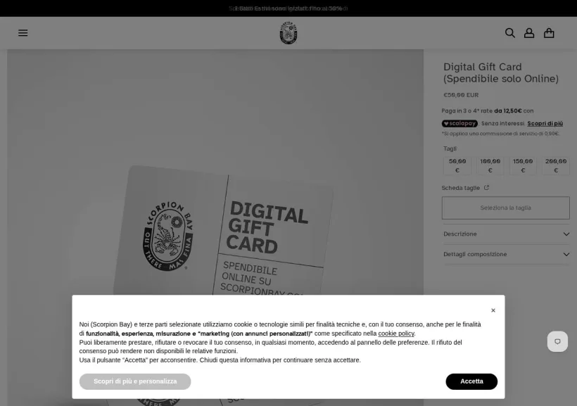 Schermata della pagina offerta di Scorpion Bay