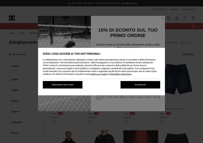 Schermata della pagina offerta di DC Shoes
