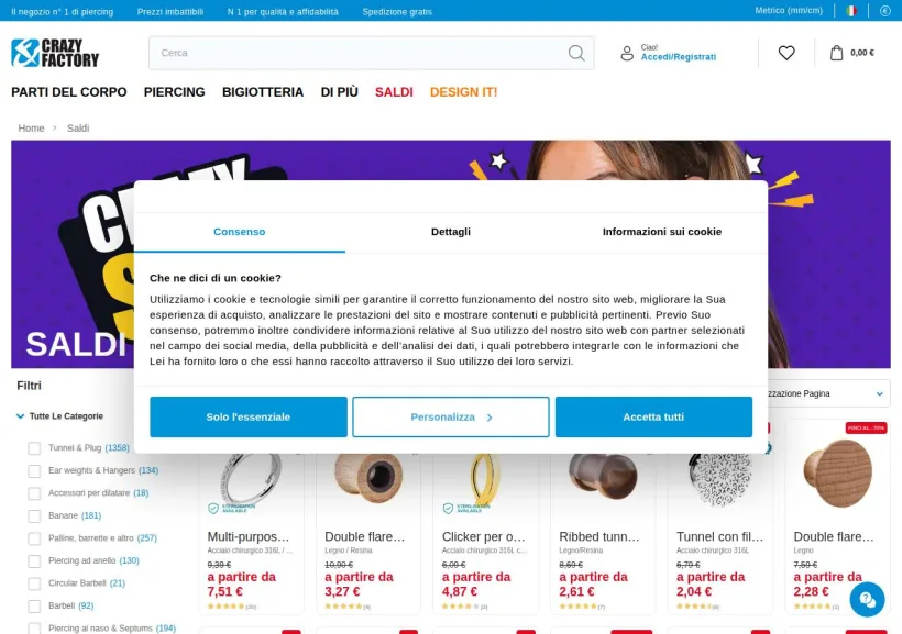 Schermata della pagina offerta di Crazy Factory