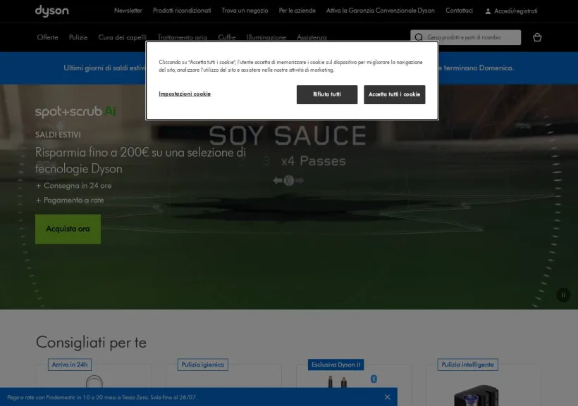 Schermata della pagina offerta di Dyson