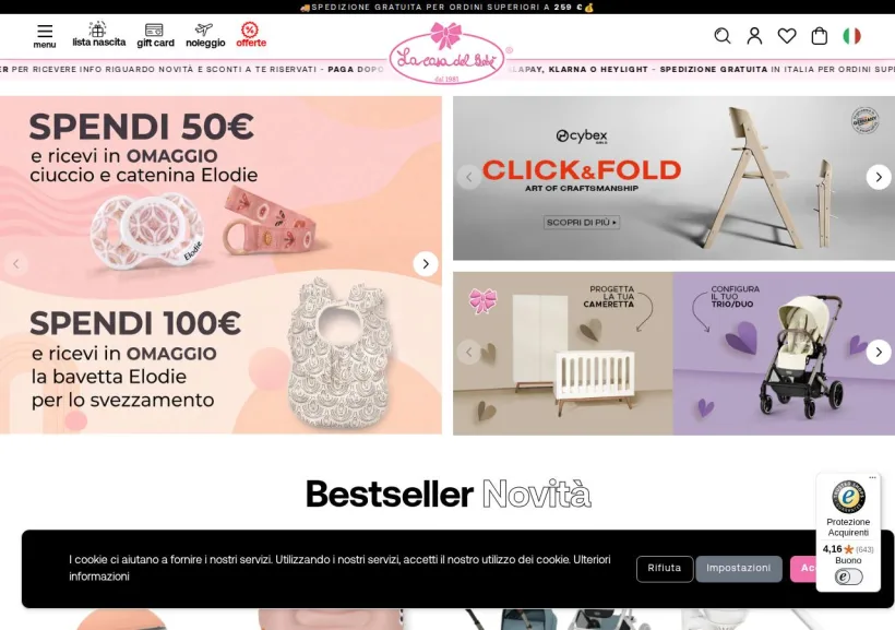 Schermata della pagina offerta di La Casa del Bebè