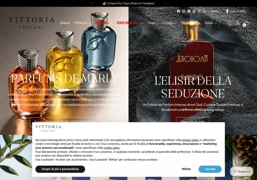 Schermata della pagina offerta di Vittoria Profumi
