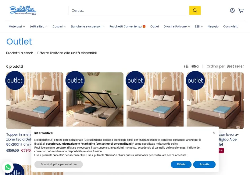Schermata della pagina offerta di Baldiflex