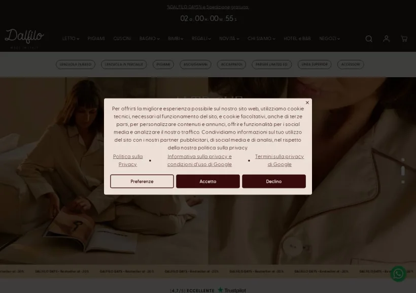 Schermata della pagina offerta di Dalfilo