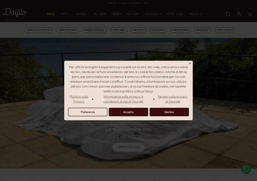 Schermata della pagina offerta di Dalfilo