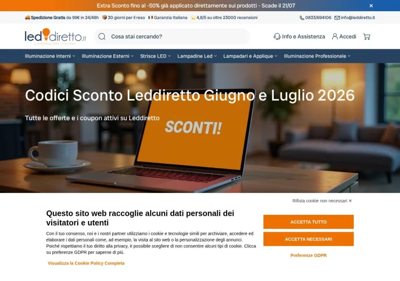 Schermata della pagina offerta di LEDdiretto