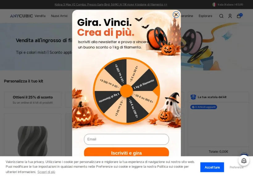 Schermata della pagina offerta di Anycubic