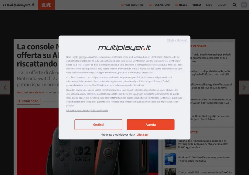 Schermata della pagina offerta di MultiPlayer