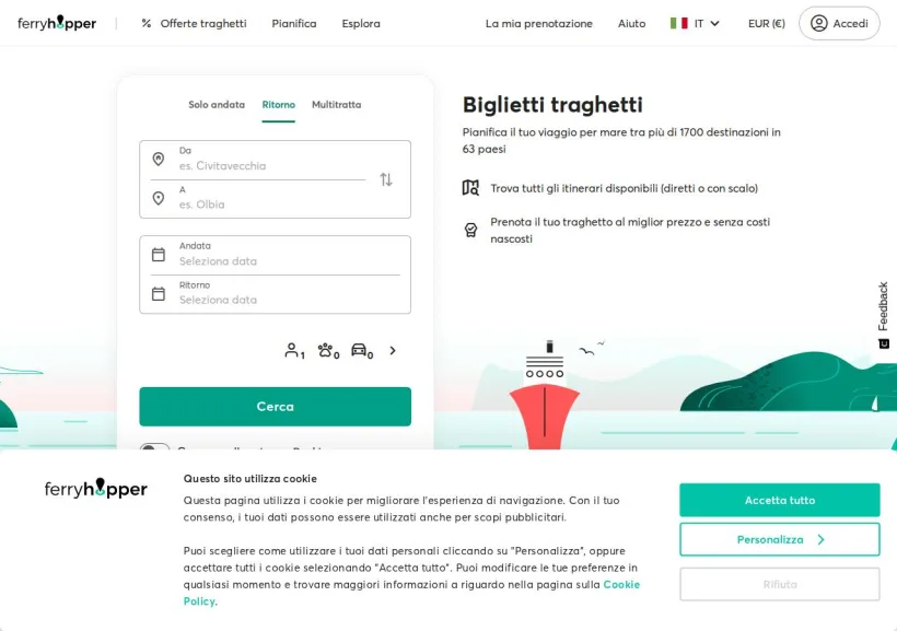 Schermata della pagina offerta di Ferryhopper