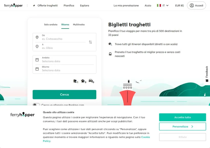 Schermata della pagina offerta di Ferryhopper