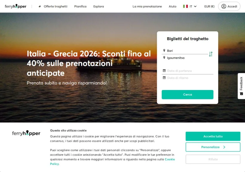 Schermata della pagina offerta di Ferryhopper