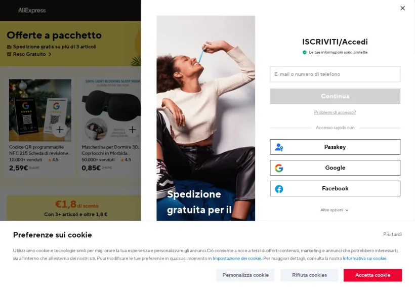 Schermata della pagina offerta di AliExpress