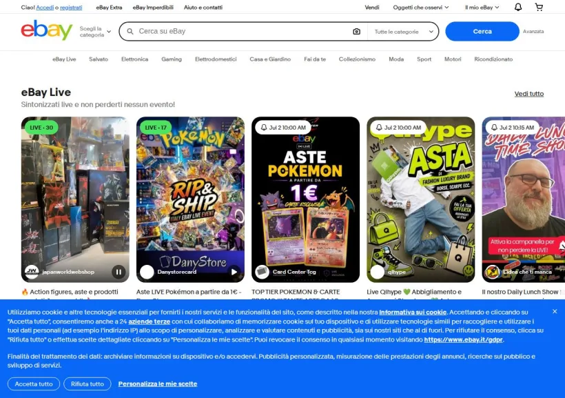 Schermata della pagina offerta di eBay