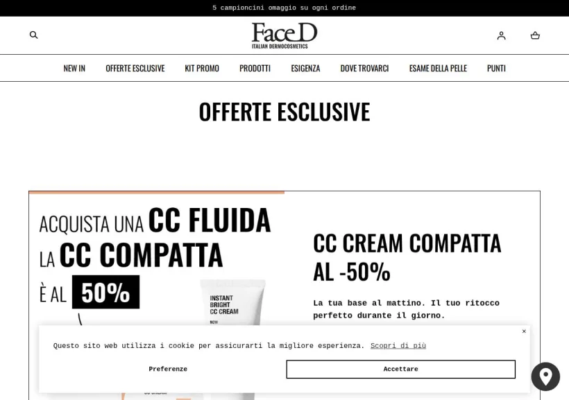 Schermata della pagina offerta di FaceD
