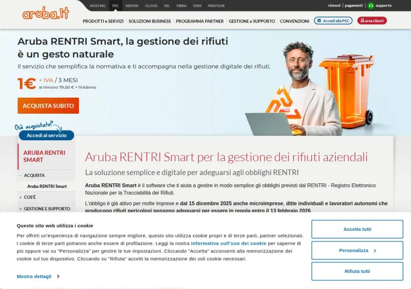 Schermata della pagina offerta di Aruba Pec - Fatturazione Elettronica
