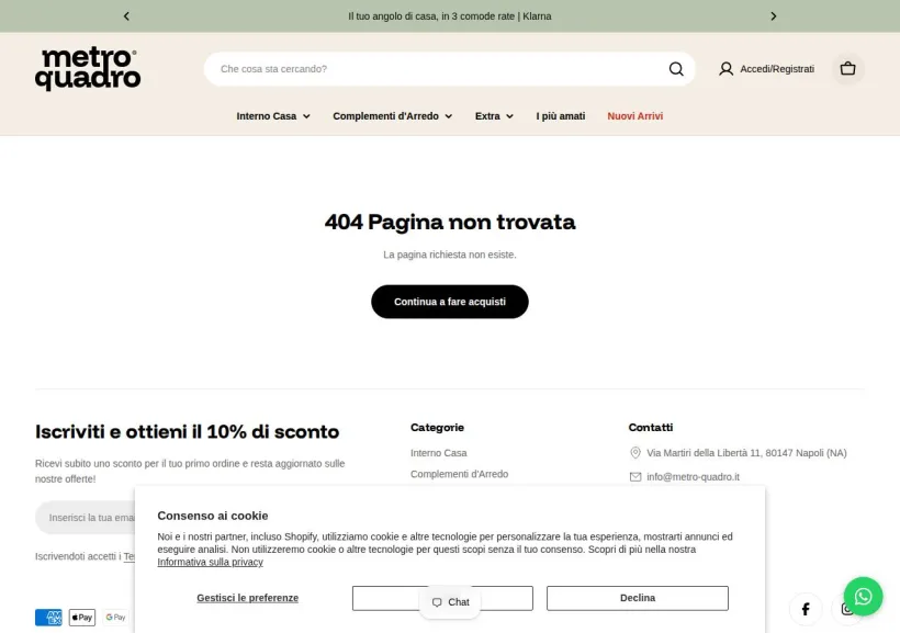 Schermata della pagina offerta di Metro Quadro