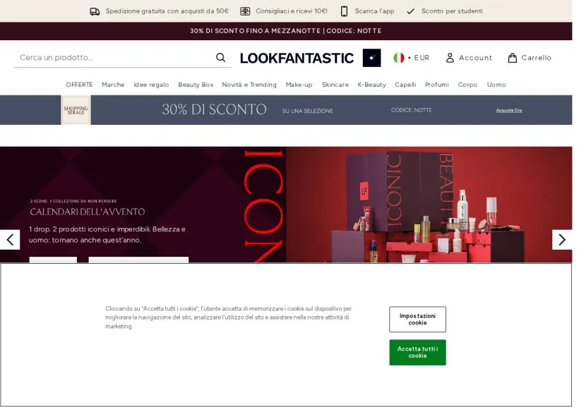 Schermata della pagina offerta di Look Fantastic