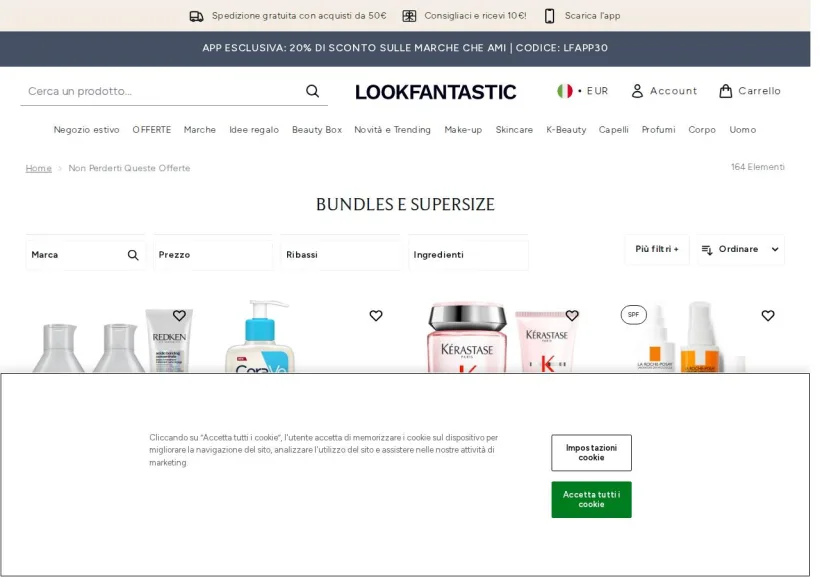 Schermata della pagina offerta di Look Fantastic