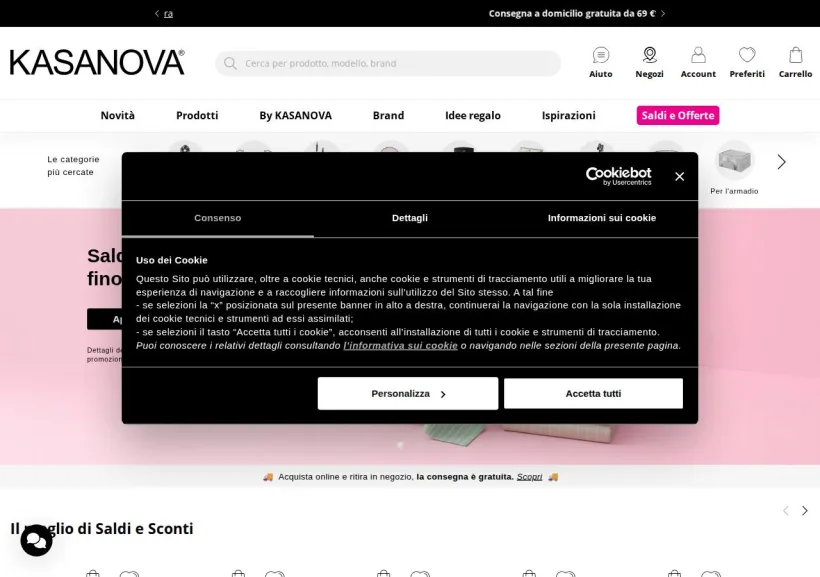 Schermata della pagina offerta di Kasanova