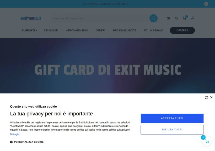 Schermata della pagina offerta di exitmusic.it