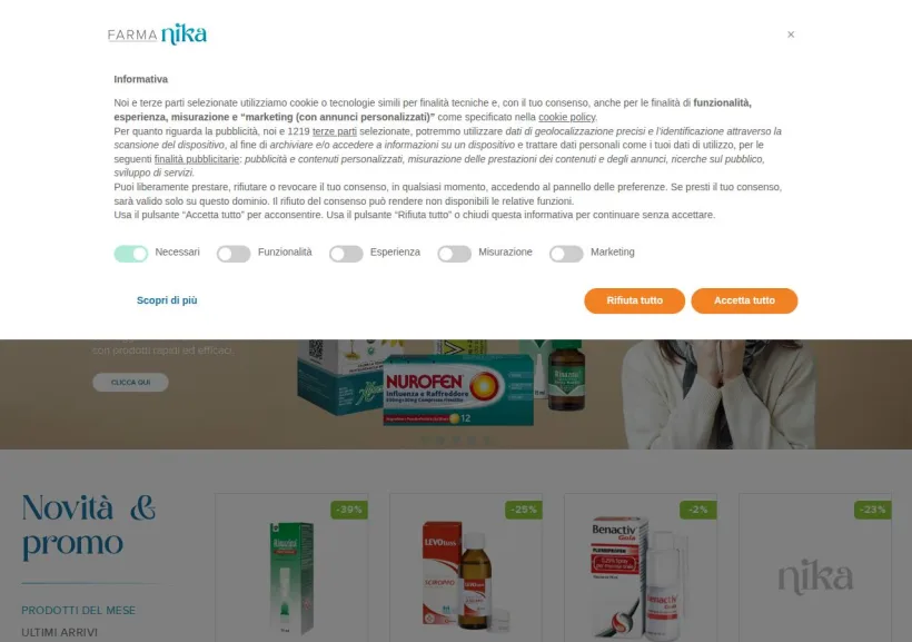 Schermata della pagina offerta di FarmaNika