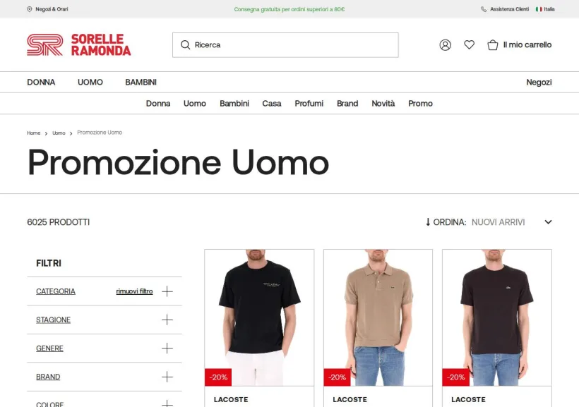 Schermata della pagina offerta di Sorelle Ramonda