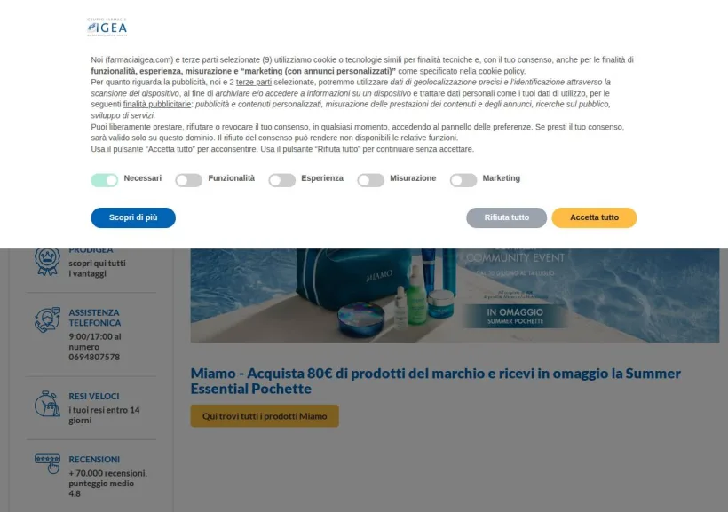 Schermata della pagina offerta di Farmacia Igea
