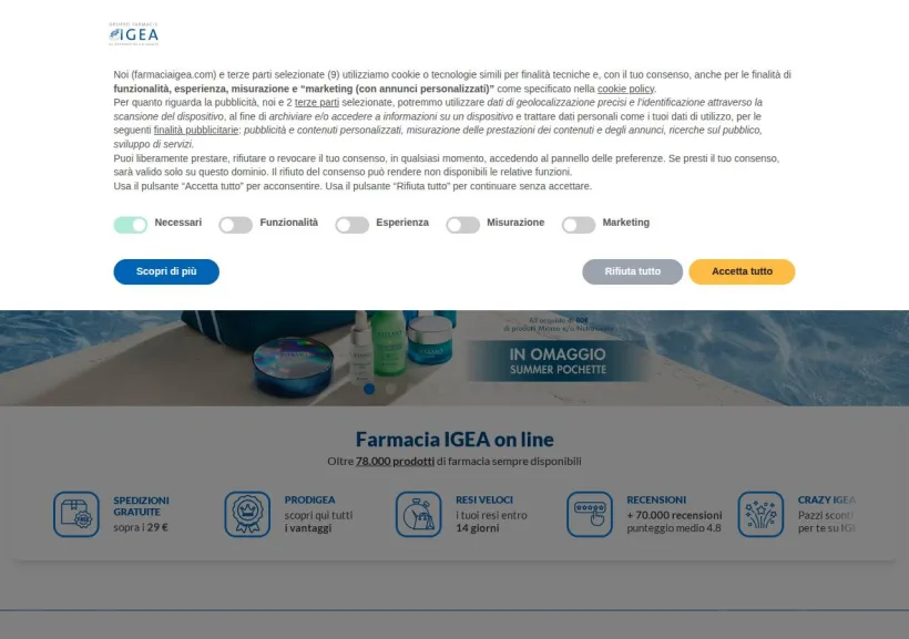 Schermata della pagina offerta di Farmacia Igea