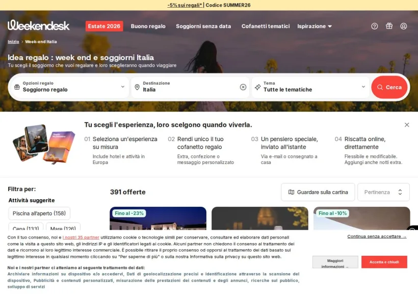 Schermata della pagina offerta di Weekendesk