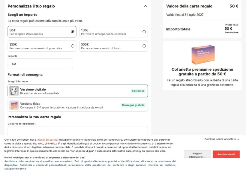Schermata della pagina offerta di Weekendesk
