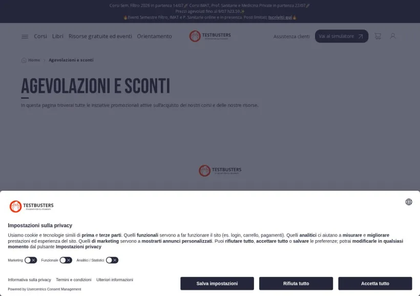 Schermata della pagina offerta di Testbusters
