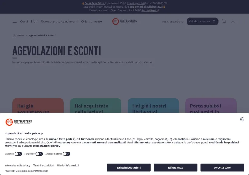 Schermata della pagina offerta di Testbusters