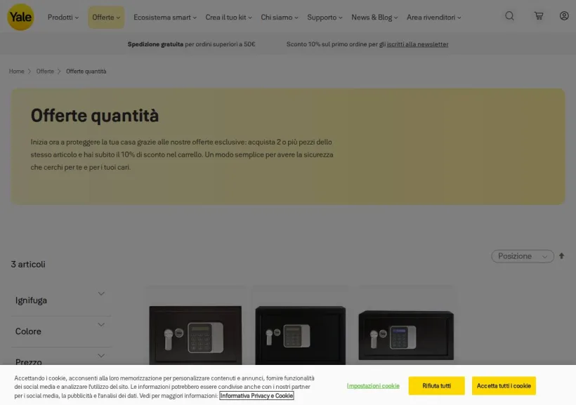 Schermata della pagina offerta di YaleHome
