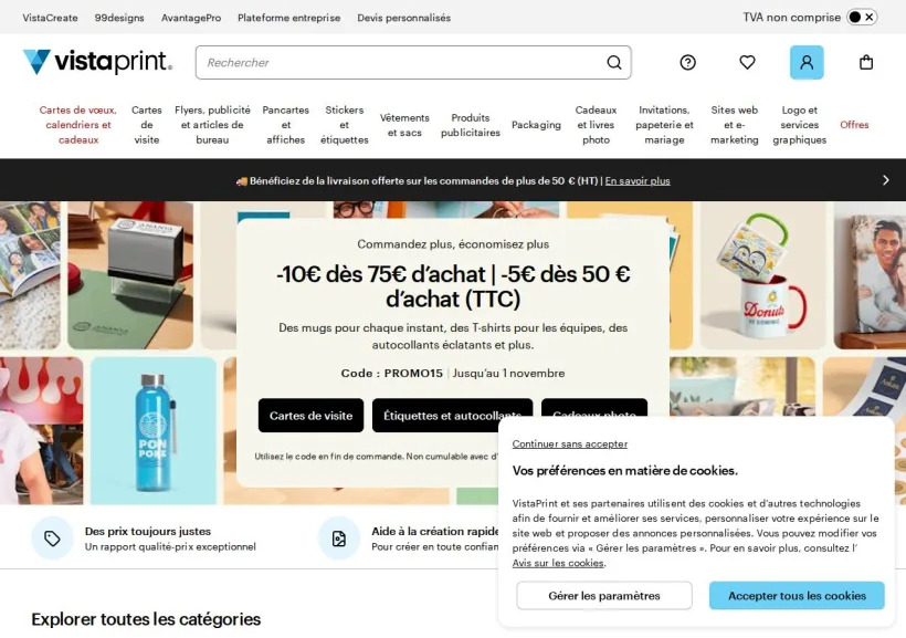 Schermata della pagina offerta di Vistaprint