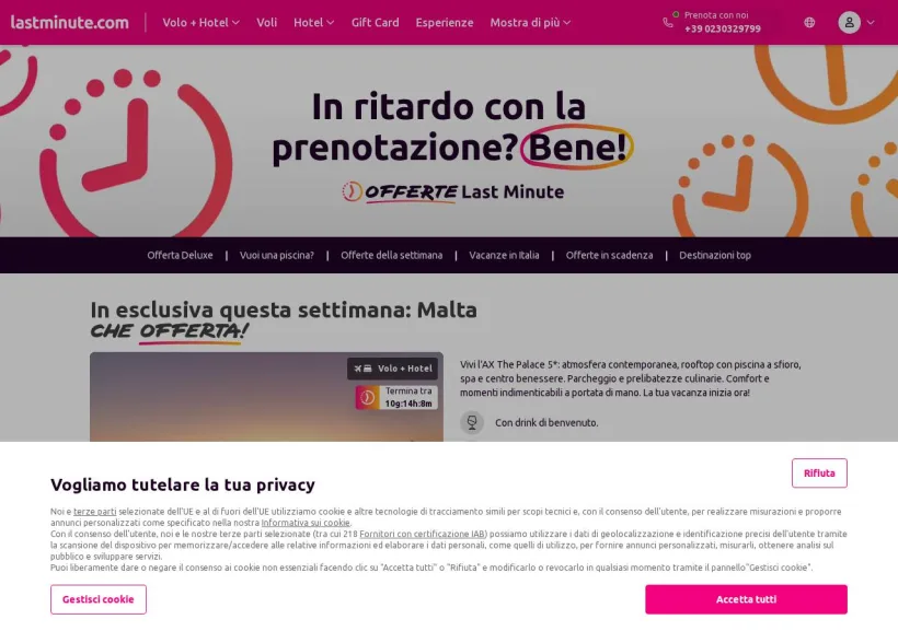 Schermata della pagina offerta di Lastminute.com