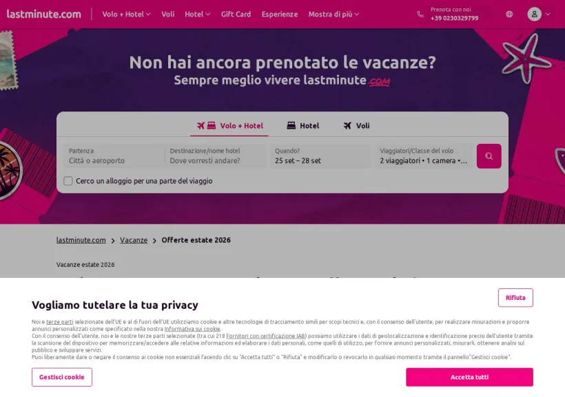 Schermata della pagina offerta di Lastminute.com