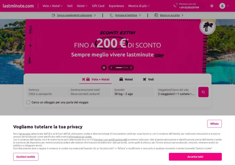 Schermata della pagina offerta di Lastminute.com