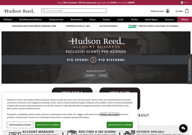 Schermata della pagina offerta di Hudson Reed