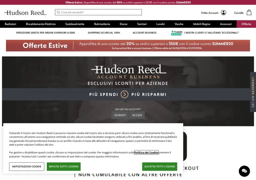 Schermata della pagina offerta di Hudson Reed
