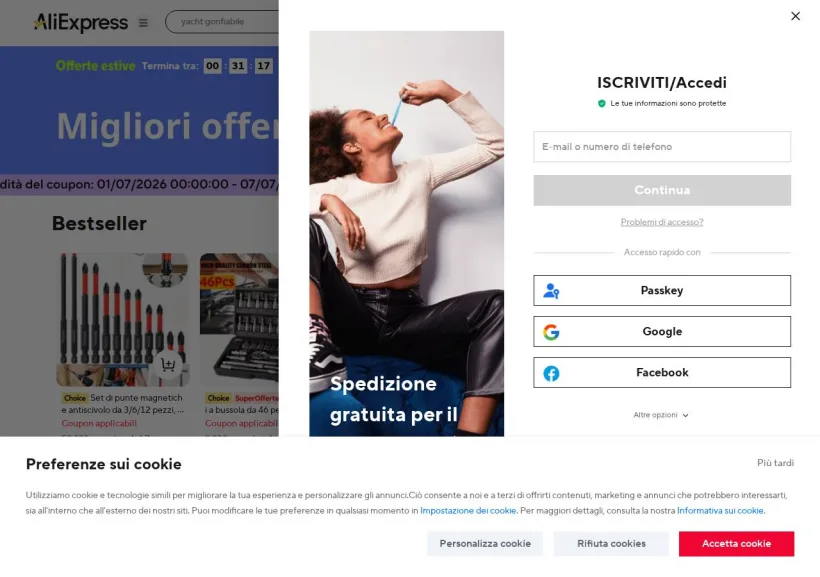 Schermata della pagina offerta di AliExpress