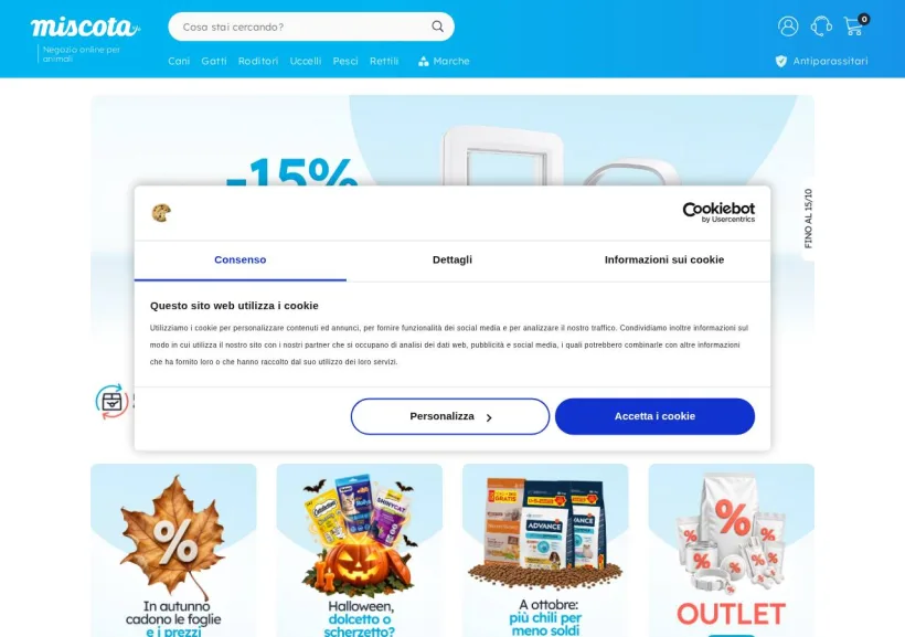 Schermata della pagina offerta di Miscota