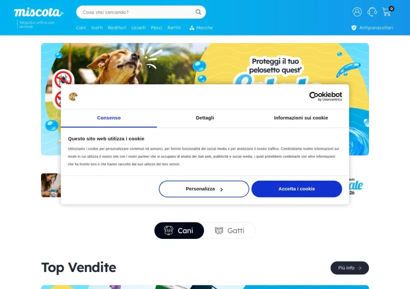 Schermata della pagina offerta di Miscota