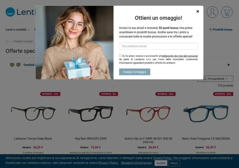Schermata della pagina offerta di Lentiamo
